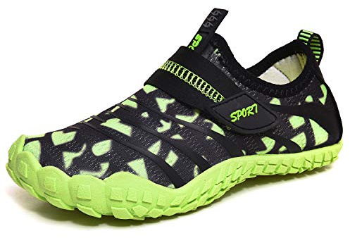 Kenswalk Zapatos acuáticos para niños y niñas, calcetines acuáticos para niños, secado rápido, natación, caminar, surf, buceo, descalzo, piscina, playa, verde y negro, 16 EU