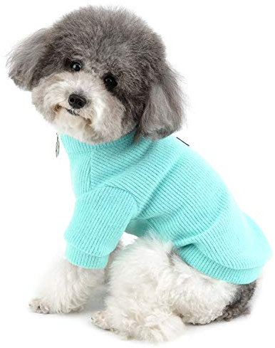Ranphy Kleidung für kleine Hundepullover Welpe Katze Rollkragenpullover Mantel mit halbem Reißverschluss Pullover Outfit Warmer Winter Herbst Strick Bekleidung Mode Pullover Lightblu S