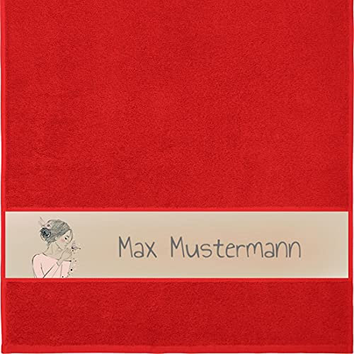 Manutextur Handtuch mit Namen - personalisiert - Motiv Mädchen 2 - viele Farben & Motive - Dusch-Handtuch - rot - Größe 50x100 cm - persönliches Geschenk mit Wunsch-Motiv und Wunsch-Name