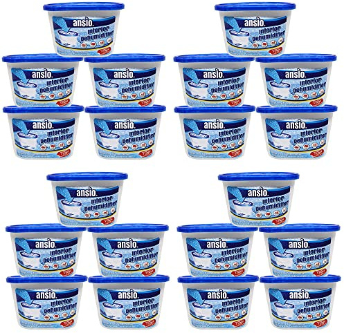 ANSIO Dehumidifier 500ml Pack of 20 Condensation Remover Moisture Absorber | Dehumidifiers for Damp, Mould, Moisture in Home, Kitchen, Wardrobe, Bedroom, Caravan, Office, Garage, Bathroom, Basement