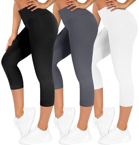 TNNZEET 3er Pack Capri Leggings Damen 3/4 für Sport, 7/8 Leggins High Waist Hose Sporthose für Gym Yoga(Schwarz/Dunkelgrau/Weiß,L-XL)