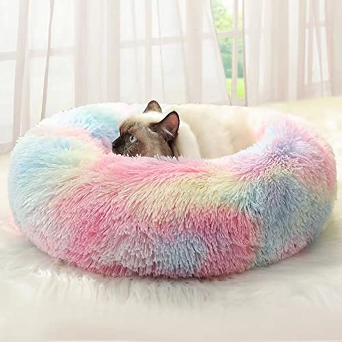 Nisrada Lit pour Chat d'intérieur - 50cm - pour Petits et Grands Chiens - Lit Rond Lavable pour Chiot et Chaton avec Fond antidérapant