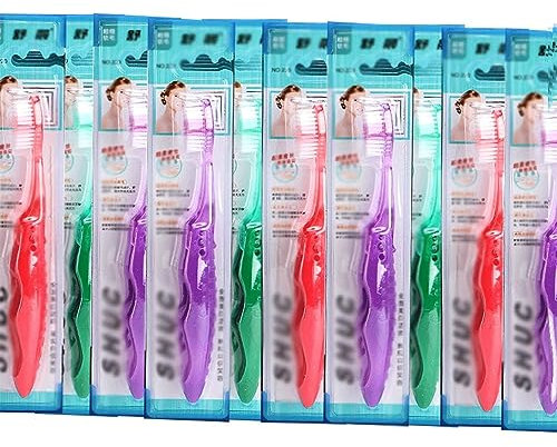 ZUMAHA Lose Zahnbürste für Erwachsene, Handzahnbürste mit faltbarem Griff, Zahnbürsten für empfindliche Zähne und Zahnfleischschwund, 10 Stück Sauber