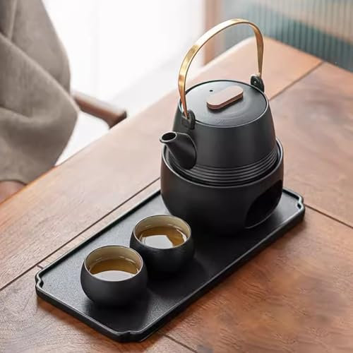 JJoias Service À Thé Amovible En Céramique Avec Réchaud, Kung Fu Chinois 1 Théière Et 2 Tasses, Avec Plateau Filtre Et Chauffage Amovible, Adapté Au Thé Parfumé Et Au Thé En Feuilles