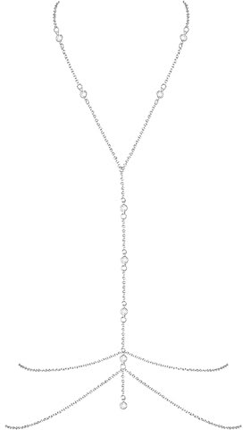 LEEQ Fashion Einfache Körperkette - Einstellbar Bauch Körper Kette Halskette Bikini Kabelbaum Körper Hüftkette Taillenkette Body Chain Sommer Strand Körperschmuck für Mädchen Frauen(Silber)