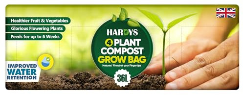 Hardys 36L Garden Grow Bag for Vegetables & Tomatoes - 6 Week Feed, Supports 4 Plants, Nutrient Enriched Compost Soil - High Yield Delicious Crops, Deep Planter, Garden Bag