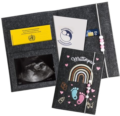 Mutterpass Schutzhülle für Mutterpasshülle aus Filz, Mutterpasshüllen, Mutterpass Hülle, Mutterschaftspass-Hülle, deutschen Mutterpass-Schutzhülle mit Fächern für Impfpass, Ultraschallbild,Bunte Must