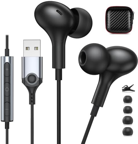 Auriculares PC para Portátil, cascos usb con microfono y Control de Volumen,, Sonido Estéreo Claro, Auriculares Gaming para Negocios/Oficina/Zoom/Skype Chat/ Juegos/PS4/PS5/Chromebook/Mac, negro