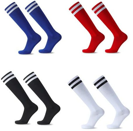 HAGOT 4 Paires Chaussette Foot Enfant, Chaussettes Hautes Foot pour Garçons Filles, Antidérapantes, pour Football Rugby Basket-ball Course