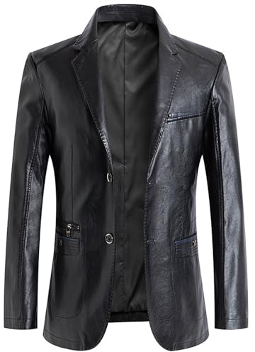 Blazer Hombre Chaqueta de Traje de Cuero otoño Invierno Americanas botón Fiesta Elegant PU Slim fit Negocios Color sólido Bolsillo Moda Tops Abrigo Talla Grande 2025