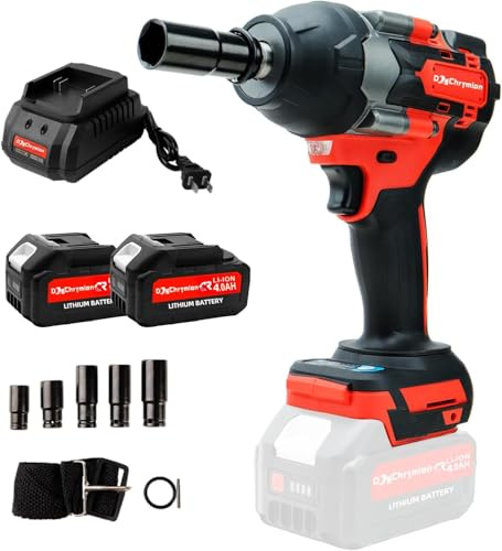 20 V Akku-Schlagschrauber, 1/2'', kompatibel mit Makita 18 V Akku, maximales Drehmoment 820 Nm, bürstenloser Motor, max. 3200 U/min, 2 x 4,0 Ah Akku und Ladegerät im Kombi-Kit