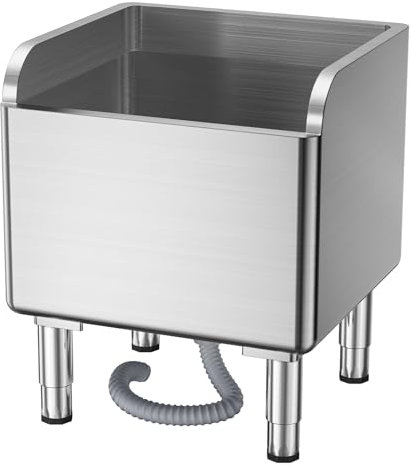tinysiry Stainless Steel Commercial Freestanding Mop Sink, 45cm L x 41cm W x 55cm H, Single Bowl with Basket Strainer, Ideal for Restaurant Kitchens and Janitorial Closets