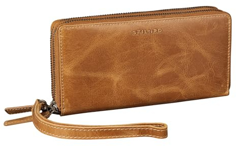 STILORD 'Poppy' 3-in-1 XL Leder Geldbörse Damen Groß mit Handyfach 12 Kartenfächer Doppelter Reißverschluss RFID-Schutz Clutch Echtleder Portemonnaie mit vielen Fächern, Farbe:Perugia-braun