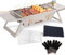 Cioquli Holzkohlegrill, Tragbarer Campinggrill, Klappgrill aus Edelstahl, Einstellbar Mini BBQ Grill für Outdoor Camping Terrasse Grillparty Silber (17.13''x8.86''x1.57'')