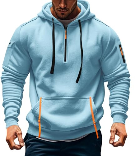 Chaqueta Hombre Invierno Polar Sudaderas Hombres Cremallera Deportiva Entretiempo Sudadera Sueter con Capucha Termicas Básica Ropa De Trabajo Hoodie Sweatshirt(Azul Claro,L)
