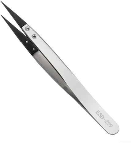 babominimer ESD-259 Lot de pinces antistatiques pour réparation électronique, pointes droites incurvées en métal industriel, têtes remplaçables pour circuit imprimé, téléphone portable