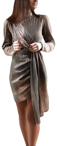 Vestido informal de punto para mujer, vestido de otoño, elegante, vestido de invierno, vestido de noche de fiesta, vestido de manga larga, vestido de lentejuelas, cuello redondo, brillante