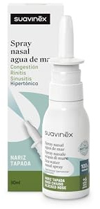 Suavinex, Spray Nasal con Agua de Mar, Apto Embarazadas, Lactancia y Niños +6 Años, Hipertónico, Descongestionante, Rinitis y Sinusitis, para Lavados Nasales, 100% Natural, Fuerza Media, 30 ml