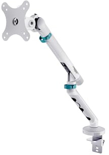 DIGITUS Supporto per monitor – un monitor – fino a 35 pollici – molla meccanica – carico massimo 10 kg – per schermi piatti e curvi – VESA 75x75, 100x100 – morsetto da tavolo – serie Design – bianco