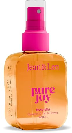 Jean & Len Spray corporal Pure Joy, fragancia cálida y soleada con flor de Tahití, coco y caramelo, inspirada en el verano brasileño, con pantenol y extracto de flor de Tahití, vegano, 100 ml