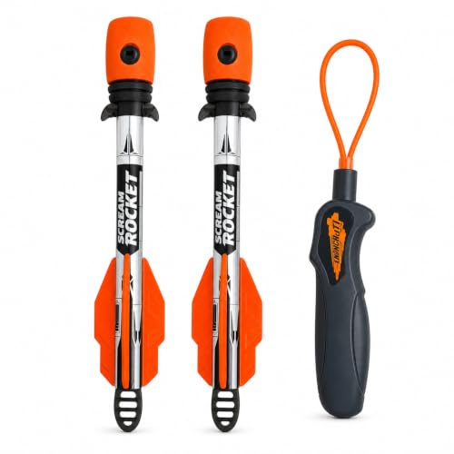 TOYFINITY Whistling Rocket Sling Set, 2 Foam Rockets, Outdoor Launcher | Pull back soft EVA flyers for garden games, park challenges, distance contests and active family play.