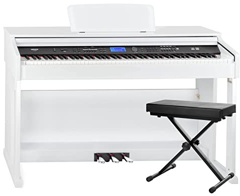 FunKey DP-2688A WH Digitalpiano Set - 88 anschlagsdynamische Tasten - Hammermechanik - 128-fach polyphon - 360 Sounds - 160 Styles - Spar-Set inkl. Keyboardbank - weiß Hochglanz