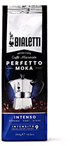 Bialetti Perfetto Moka Ground – Authentic Italian Roast for Moka Pots & Stovetop Brewers, Rich Aroma & Smooth Finish, Compatible with Aeropress, Cafetiere & Home Machines (250g, Intenso)