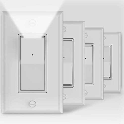 4Pack SOZULAMP 3 Way Light Switch with LED Night Light 15Amp 120/277Volt,Three Way Wall Switch, Automatic On/Off Sensor, White