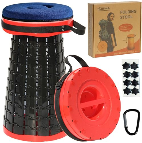 ALEVMOOM Higher 19.7 D 11.8 XXL Collapsible Stool with Cushion, Portable Telescoping More Sturdy Load Capacity 1000Lbs,Retractable Adjustable Camping Folding Stool for Outdoor Hiking BBQ