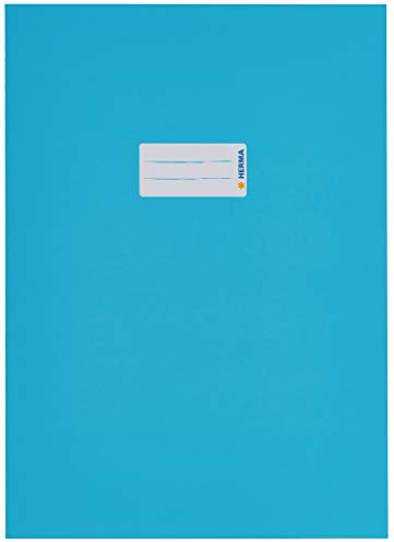 HERMA 19750 Kartonnen notieboekjes, DIN A4, boekhoezen met tekstveld, van stevig i extra sterk papper, set van 10 boekhoezen voor schoolschriften, lichtblauw