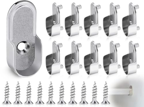 Lhbwhiz 10 Piezas Soportes para Barras para Ropa, Soportes para Barras para Ropa Ovalados de 15 mm, Soportes para Barras para Armario con Tornillos, Soportes para Barras con Soporte para Tubos