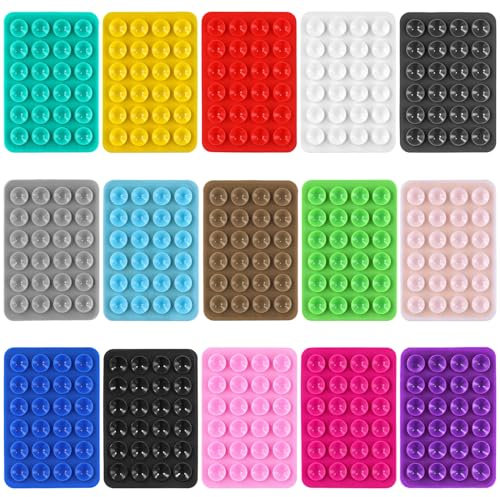 15 Soportes Teléfono Ventosa, Soporte Adhesivo Funda Teléfono con Ventosa de Silicona con 24 Ventosas Agarre Adhesivo Teléfono Creador de Contenido Esencial para iPhone Android (Multicolor)