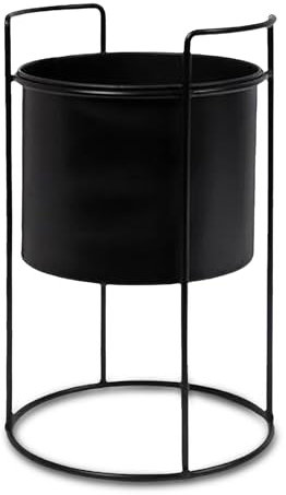 Spetebo Metall Übertopf mit Gestell schwarz - 26 x 16 cm - Pflanzenständer rund mit Blumentopf - Innen Deko Blumenhocker Pflanzenständer Blumentopfhalter mit Topf