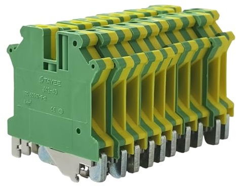 10PCS J42-4D Grounding Terminal Rail Connectors Mount Ground Circuit Connection Universal Class Terminal Blocks Kit Yellow Green, 24-10AWG