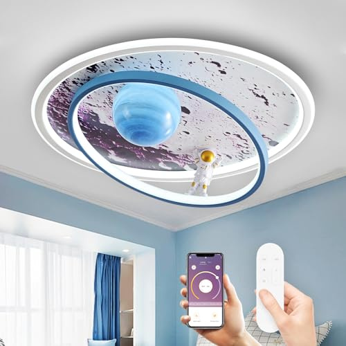 AHXIAOZN Lámpara LED Techo Niños, Lámpara Techo Astronauta 3D con Control Remoto, para Dormitorio de Niños y Niñas Lámpara Techo Regulable