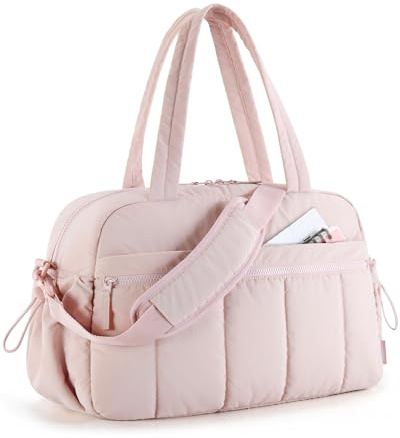 BAGSMART Puffer Reisetasche, Sporttasche Damen 24L Weekender Wickeltasche Wasserabweisend Travel Bag Handgepäck Gym Bag Kliniktasche Geburt Krankenhaustasche Mit PVC Nasse Tasche Für Fitness, Rosa