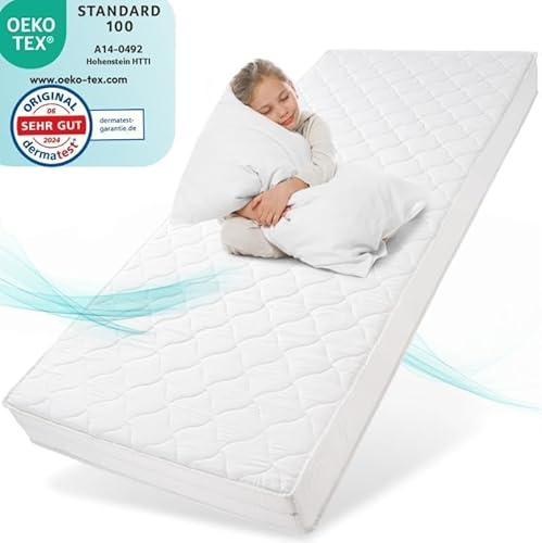 sun garden Materasso per Bambini 90x200 cm H3 | ComfortPur P1440 | Rivestimento Trapuntato con Fibra Climatica & Lavabile | Certificato Oeko-Tex 100