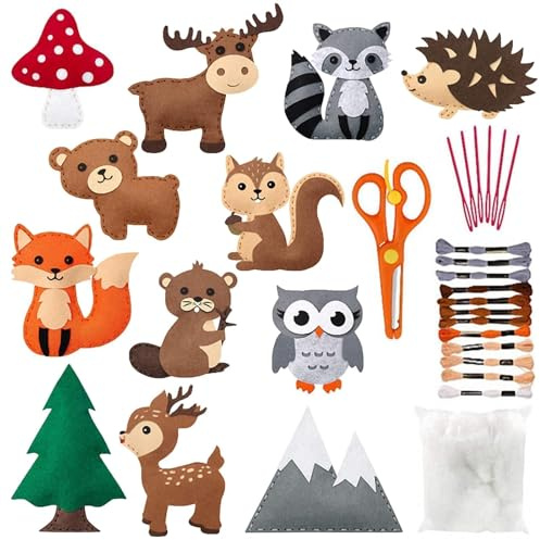 Celestia 12 pièces Kit de couture pour enfants – Figurines d’animaux en peluche à coudre et à bourrer, adapté aux enfants de 6 ans et plus ainsi qu’aux débutant