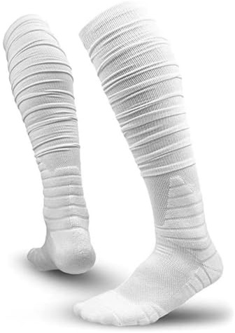 VOANZO Calcetines de compresión Extra Largos para fútbol para Hombre con Soporte de Tobillo Acolchado Antideslizante Calcetines Altos de béisbol y Rugby 1 par Blanco