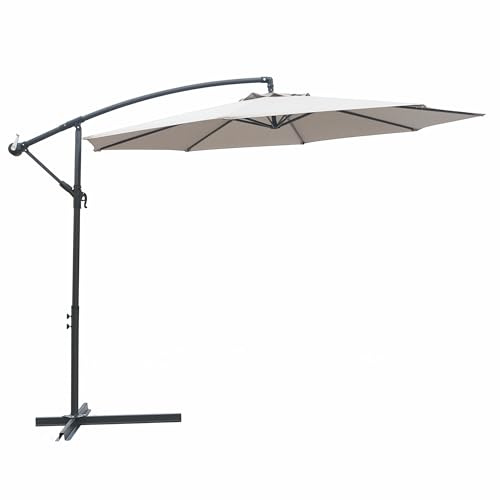 Ombrellone lampara da Giardino Tortora Ø 300 x h. 245 cm in Acciaio al Carbonio, 6 Stecche rinforzate, Apertura con manovella, Kios Esté