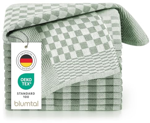 Blumtal torchon Cuisine - Lot de 5 - en 50 x 70 cm - certifiés Oeko-Tex - extrêmement Absorbant - Lavable jusqu'à 95°C - torchon Vaisselle à Carreaux résistants - Serviette Cuisine de Couleur Verte