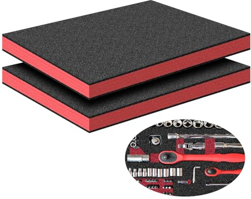 Inserts en mousse pour boîtes à outils Lot de 2 inserts en mousse polyuréthane découpables pour organiser votre boîte à outils, étuis pour appareils photo, rangement DIY (40×30×2,5 cm, rouge)
