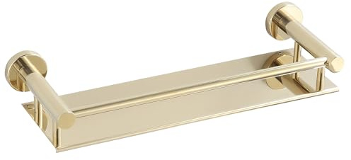 bgl Étagère de salle de bain murale dorée 40 cm – Étagère de rangement moderne antirouille avec rail de protection, organisateur de salle de bain peu encombrant pour shampooing