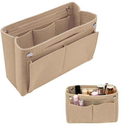 Rainway organiseur de sac en feutre organiseur de sac à main à plusieurs compartiments, pochette intérieure pour sac à main de femme, sac dans pour cabas, petit mais spacieux, 24 x 15 x 8 cm, beige