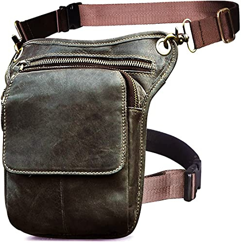 Le'aokuu Borse in Vera Pelle Uomini Messenger Equitazione Borsa a tracolla Borse in Vita Sport, 211-1 A2 Grigio, M