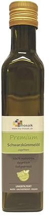 my-mosaik Schwarzkümmelöl 100% naturrein, kaltgepresst, ungefiltert, ägyptisch reich an mehrfach ungesättigten Fettsäuren für die gesunde Küche oder zur Hautpflege einsetzbar (250ml)