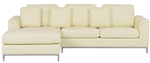 Beliani 4-Sitzer Ecksofa Echtleder Hellbeige rechtsseitig L-förmig mit 3 Dekokissen Oslo