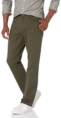 Amazon Essentials Men's Straight-Fit 5-Pocket Comfort Stretch Chino Trousers, Olive, 36W / 32L
