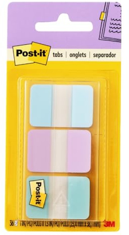 Post-it® Pastel Color Tabs, Gradient Blue, Pink, Clear, 36 Tabs/Pack