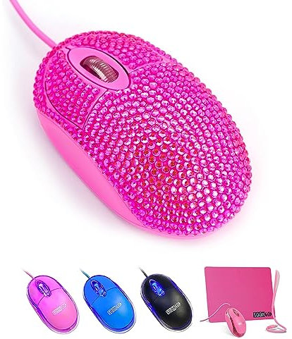 SOONGO USB Optical Wired Mini Computer Mouse for Latpot Mice with Pink Crystal Bling Rhinestone Funny Personalised Gift for Kids and Teen Girl Birthday Gift by